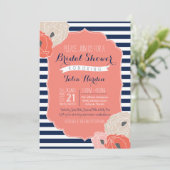 Bridal or Baby Shower Invitation Bold Stripe Coral (Standing Front)