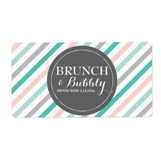 Bridal or Baby Shower Stripes Mini Champagne Label (Front)