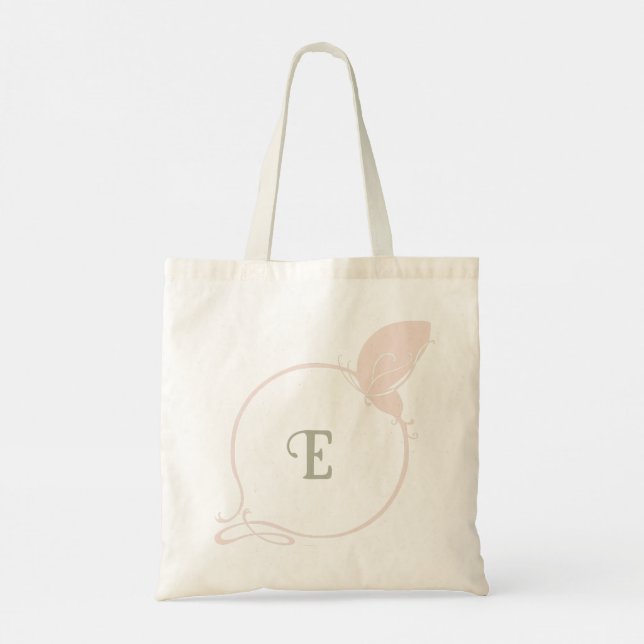 Bridal Party Art Nouveau Pink Butterfly Initials Tote Bag (Back)
