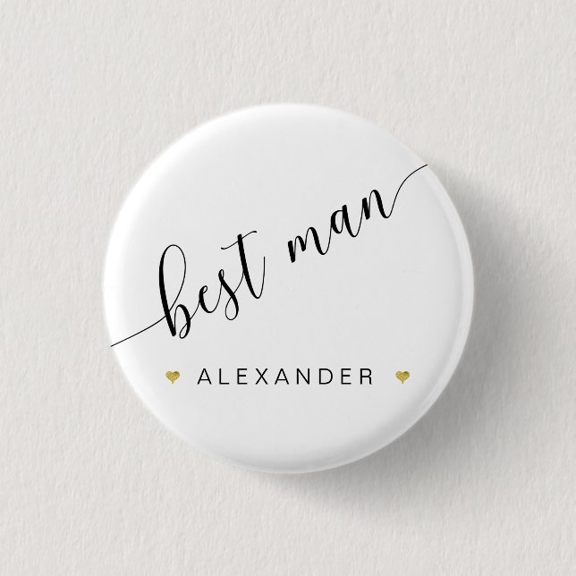 Bridal Party Best Man Script Simple Modern Gold Button (Front)