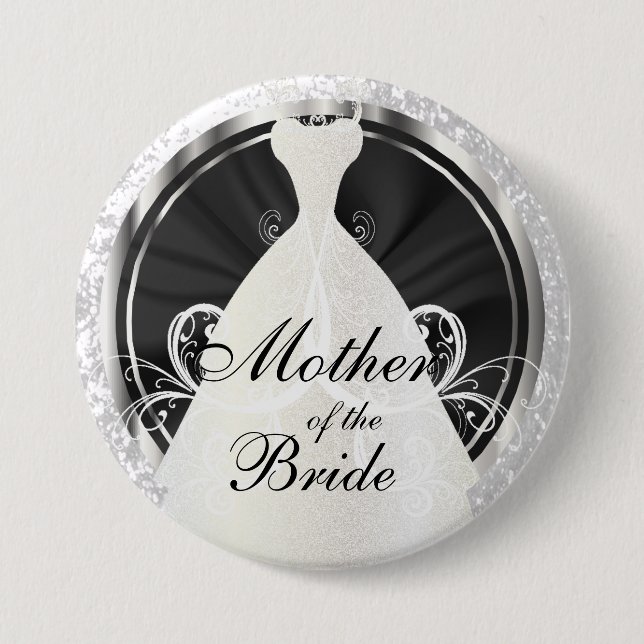 Bridal Party | Black, White & Silver Accents Button (Front)