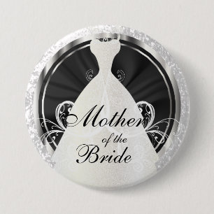 Bridal Party   Black, White & Silver Accents Button
