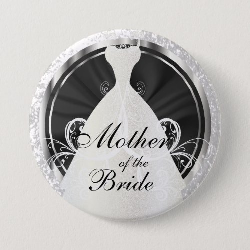 Bridal Party  Black White  Silver Accents Button