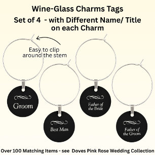 Bridal Party Black White Wine-Glass Charms Tags