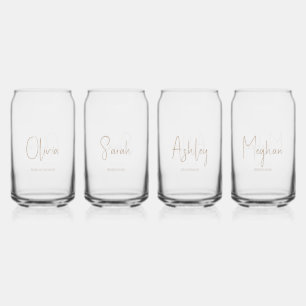 Bridal Party bridesmaid custom name Can Glass