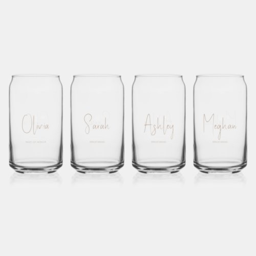 Bridal Party bridesmaid custom name Can Glass