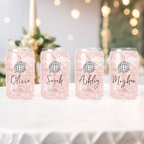 Bridal Party bridesmaid fancy disco ball monogram Can Glass