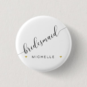 Bridal Party Bridesmaid Script Simple Modern Heart Button