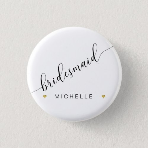 Bridal Party Bridesmaid Script Simple Modern Heart Button