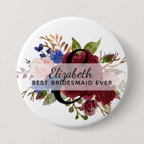 Bridal Party Bridesmaids Gift Burgundy Blue Named Button