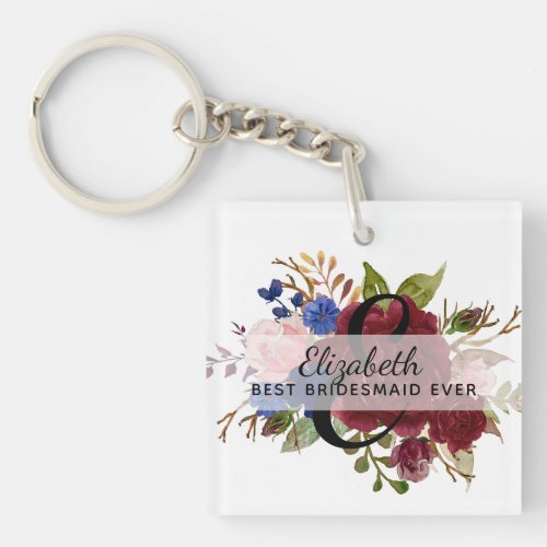 Bridal Party Bridesmaids Gift Burgundy Blue Named Keychain