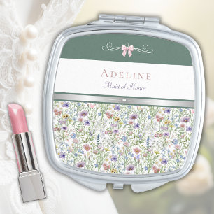 Bridal Party Dark Sage Green Maid of Honor Compact Mirror