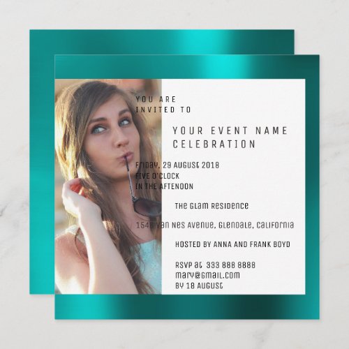 Bridal Party Foto Geometry Teal Aquatic Metallic Invitation