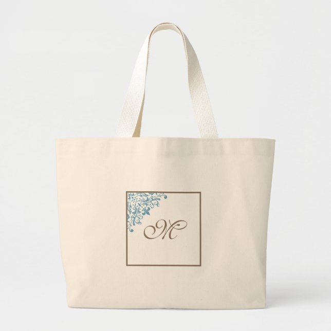 Bridal Party French Blue Fleur de Lis Monogram Large Tote Bag (Front)
