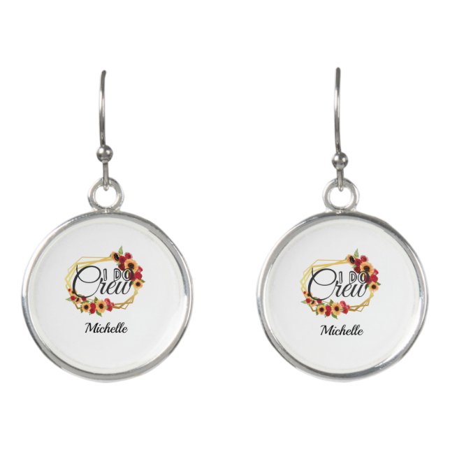 Bridal Party Gifts, I Do Crew, Sunflowers, Roses Earrings (Front)