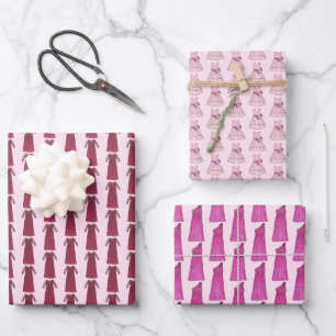 Bridal Party Gowns Wedding Bridesmaid Flower Girl Wrapping Paper Sheets