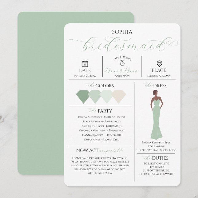 Bridal Party Info Card Will You Be My Bridesmaid (Front/Back)