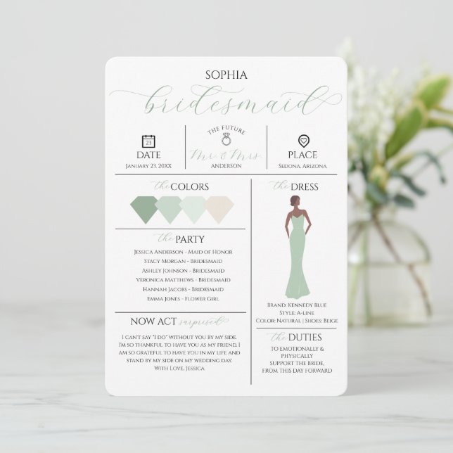 Bridal Party Info Card Will You Be My Bridesmaid