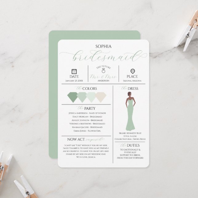 Bridal Party Info Card Will You Be My Bridesmaid