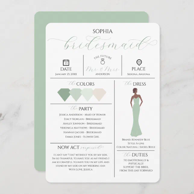 Bridal Party Info Card Will You Be My Bridesmaid