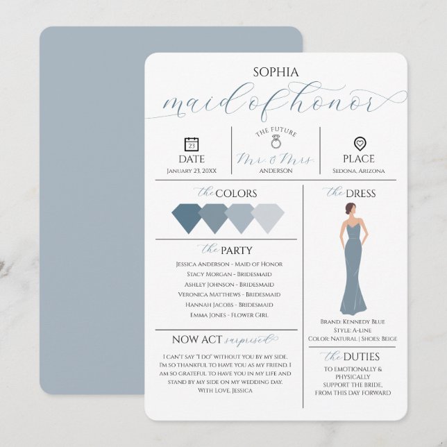 Bridal Party Info Card Will You Be My Maid of Hono (Front/Back)
