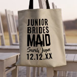 Bridal Party Junior Bridesmaid Wedding Tote Bag<br><div class="desc">Just add the name of your bridesmaid or groomsmaid to this bold wedding tote. Perfect for popping all her "thank you for being my bridesmaid/groomsmais" gifts in! (check out my store for more!)</div>