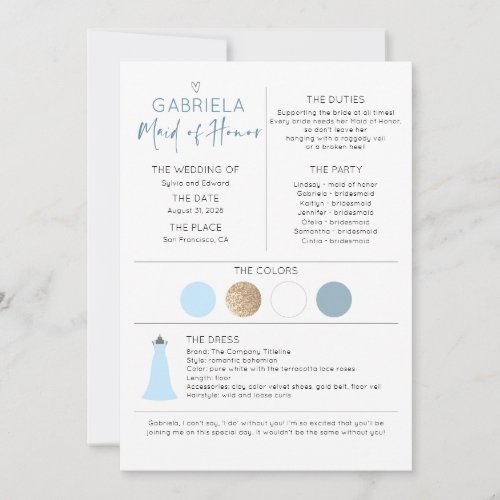 Bridal Party Maid of Honor Proposal  Information