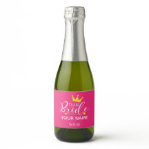 Bridal Party Mini Sparkling Wine Label Hot Pink Cr