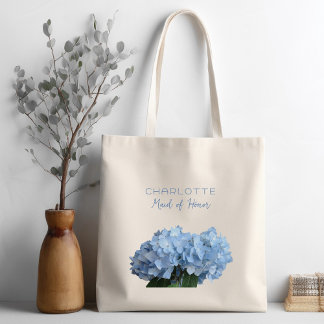 Bridal Party Personalized Blue Floral Tote Bag