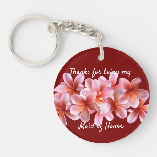 Bridal Party Pink Plumeria Hawaiian Flowers T_Shir Keychain