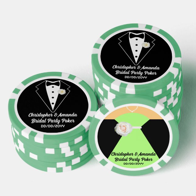 Bridal Party Poker Black Tuxedo & Sage Green Dress Chips (Stack)