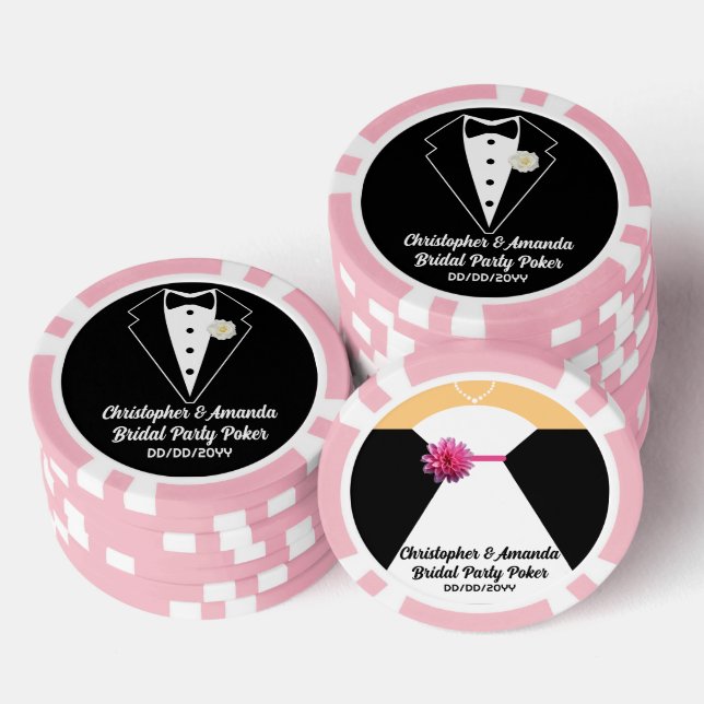 Bridal Party Poker Black Tuxedo & Wedding Dress Chips (Stack)