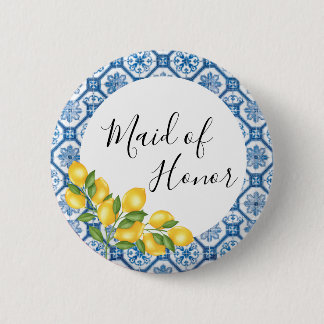 Bridal Party Shower Button - Blue Tile and Lemons