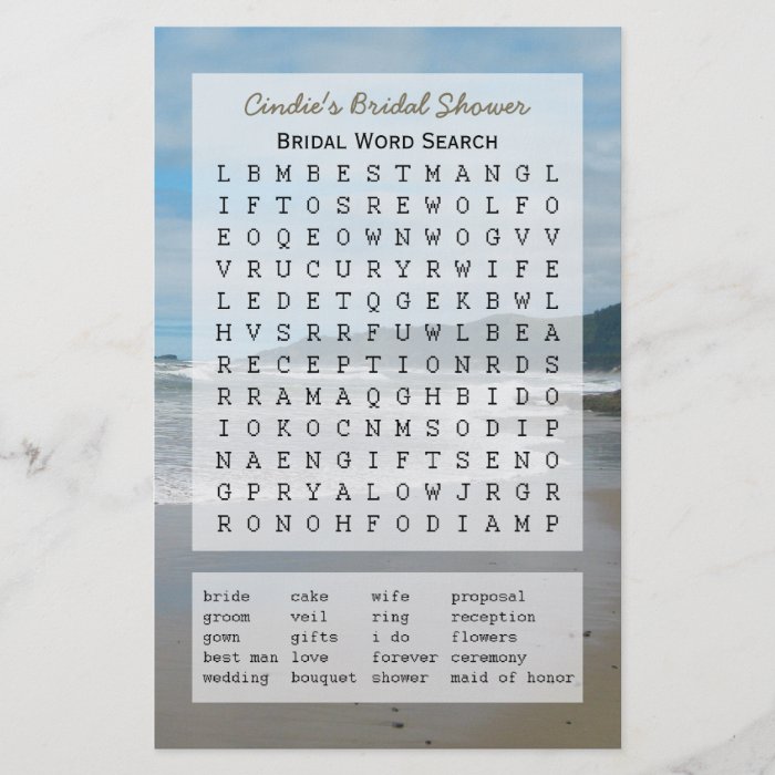 Bridal Party Shower Word Search Game, Beach Flyer Design