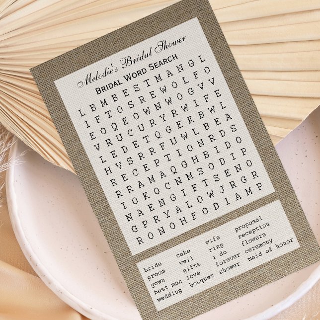 Bridal Party Shower Word Search Game - Burlap (Creator Uploaded)