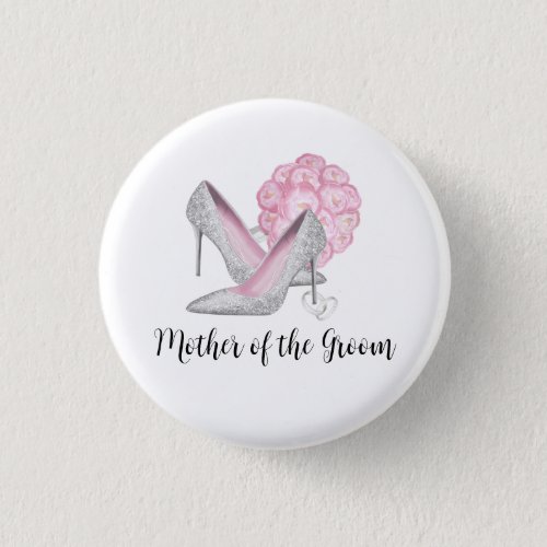 Bridal Party Silver Shoes Pink Roses Wedding  Button