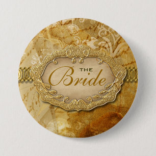 "Bridal party" vintage gold brown victorian Button