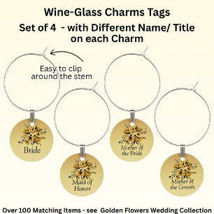Bridal Party Wine-Glass Charms Tags
