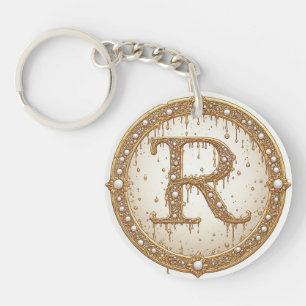 Bridal Pearl Monogram R Initial Gift Idea Keychain