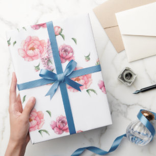 Bridal Pink Watercolor Peonies Wrapping Paper