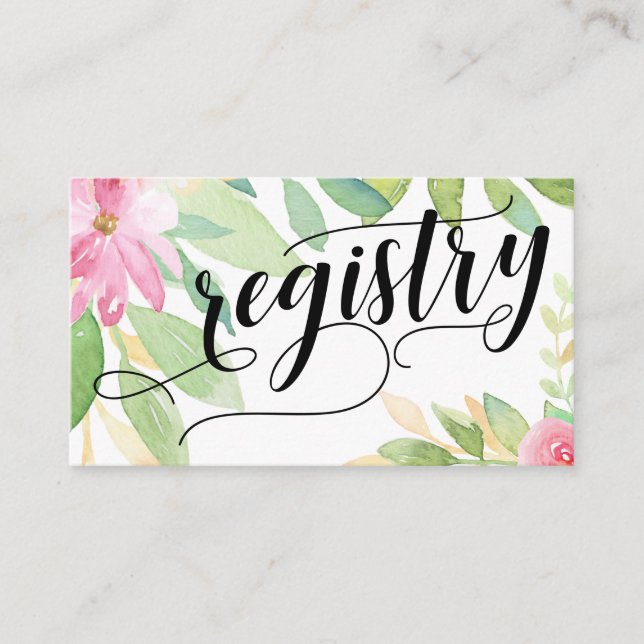 Bridal Registry Script Colorful Watercolor Flowers Enclosure Card (Front)