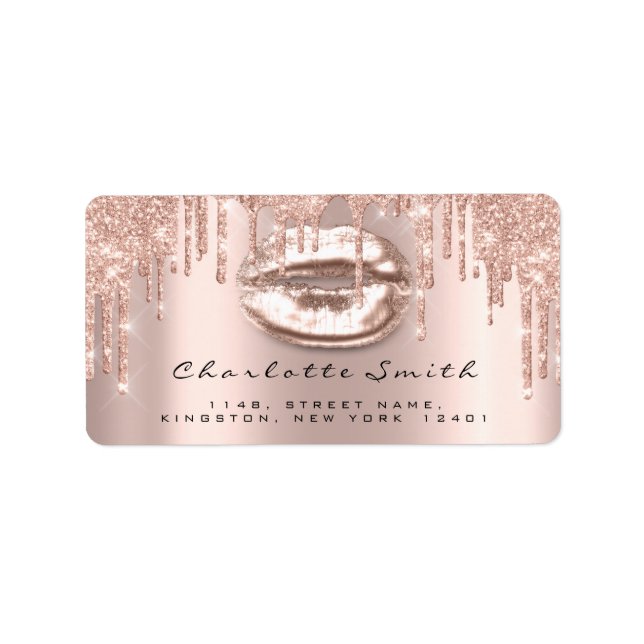 Bridal RSVP Kiss Rose Lips Sparkly Glitter Makeup Label (Front)