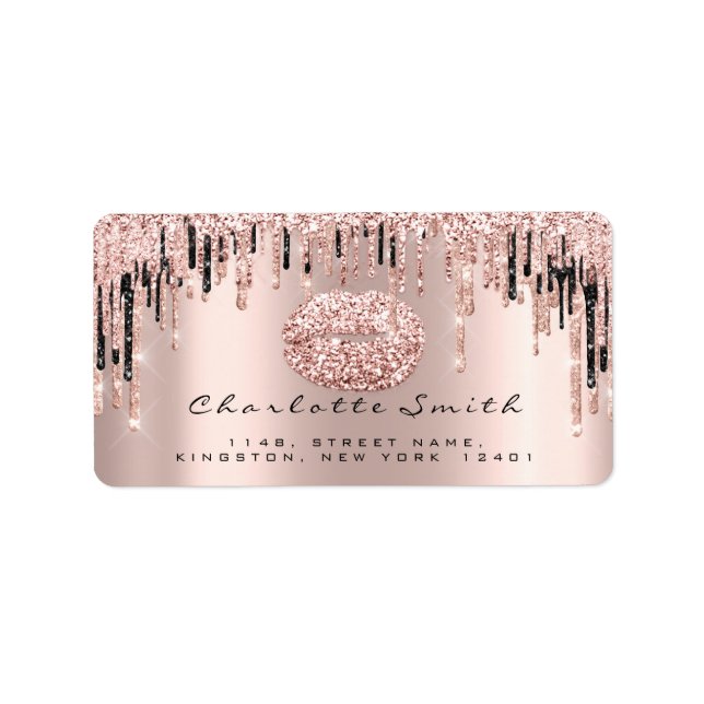 Bridal RSVP Kiss Rose Lips Sparkly Glitter Makeup Label (Front)