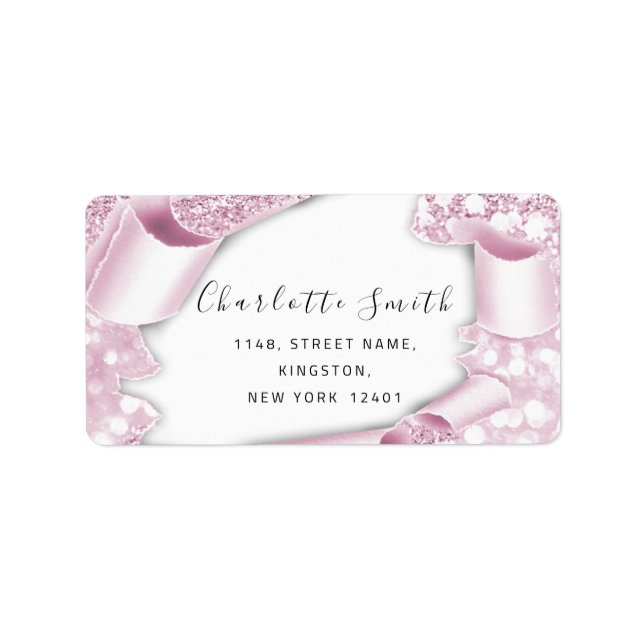 Bridal RSVP Wedding 3D Pink Frame Glitter  Label (Front)
