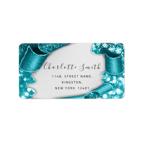 Bridal RSVP Wedding 3D Teal Glitter Frame  Label