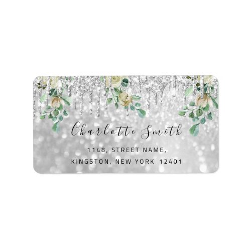 Bridal RSVP Wedding Drip Silver Floral Mint Glitte Label