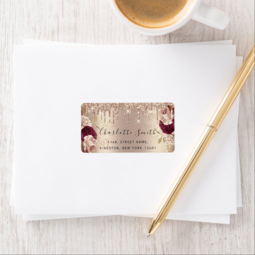 Bridal RSVP Wedding Drips Floral Rose Marsala Label | Zazzle