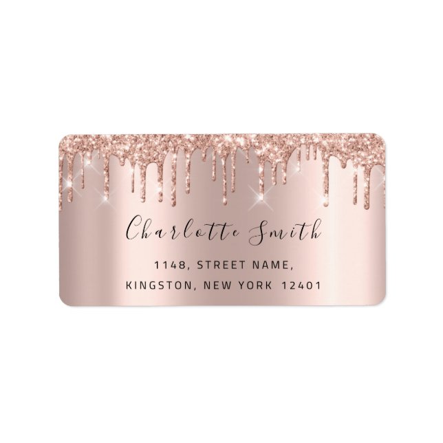 Bridal RSVP Wedding Drips Rose Gold Spark Label (Front)