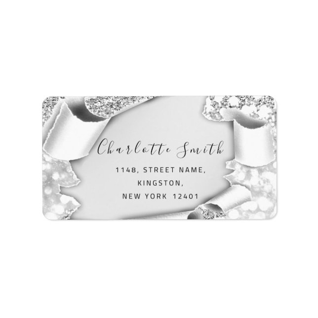 Bridal RSVP Wedding Event 3D Effect Glitter Silver Label (Front)