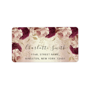 Bridal RSVP Wedding Event Floral Rose Marsala Label